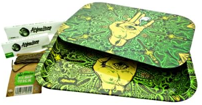 Afghan Hemp Metal Tray Kit w/ Magnetic Lid - Turquoise Edition