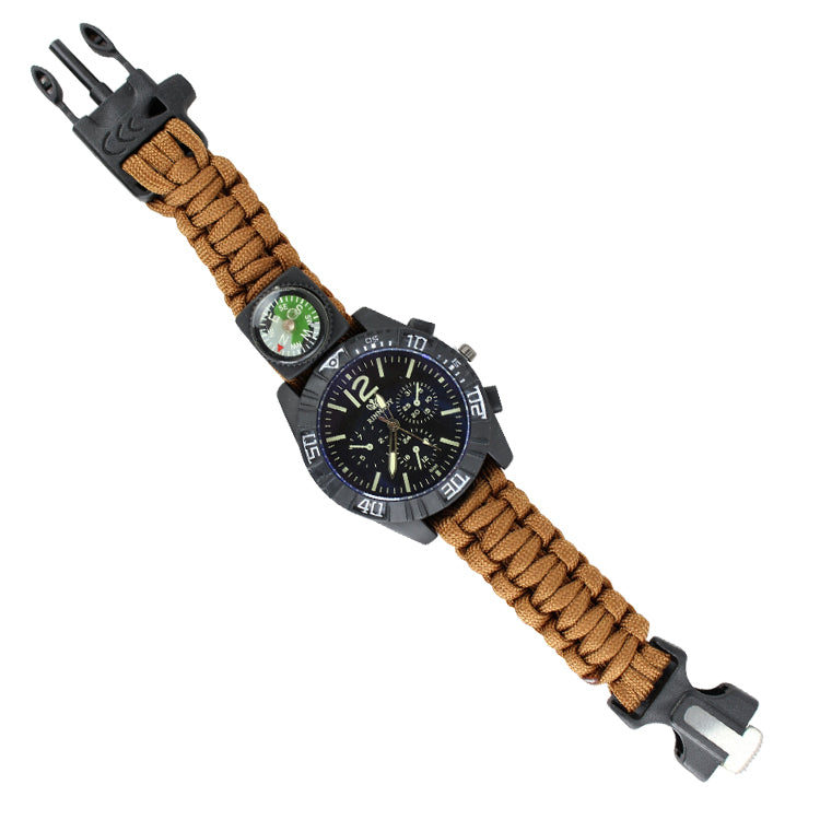 Hunt-Down Coyote Brown Ultimate Paracord Watch Travel Camping Survival Tactical Gear