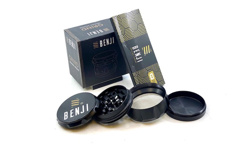 Benji Grind Aluminum Grinder + Booklet: Your Stairway to Smoking Heaven!