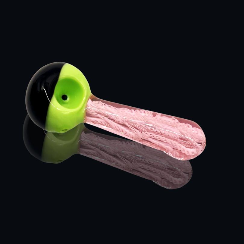 5" BLACK/ GREEN HEAD GLASS HAND PIPE