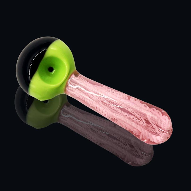 5" BLACK/ GREEN HEAD GLASS HAND PIPE