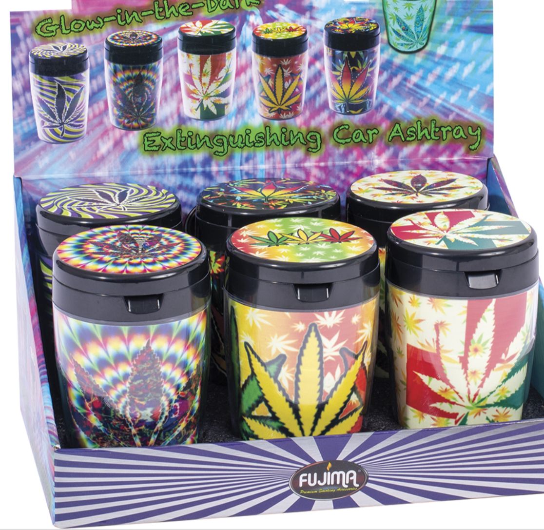 6ct. Leaf Glow In Dark Extinguisher Ash Tray W/ Lid