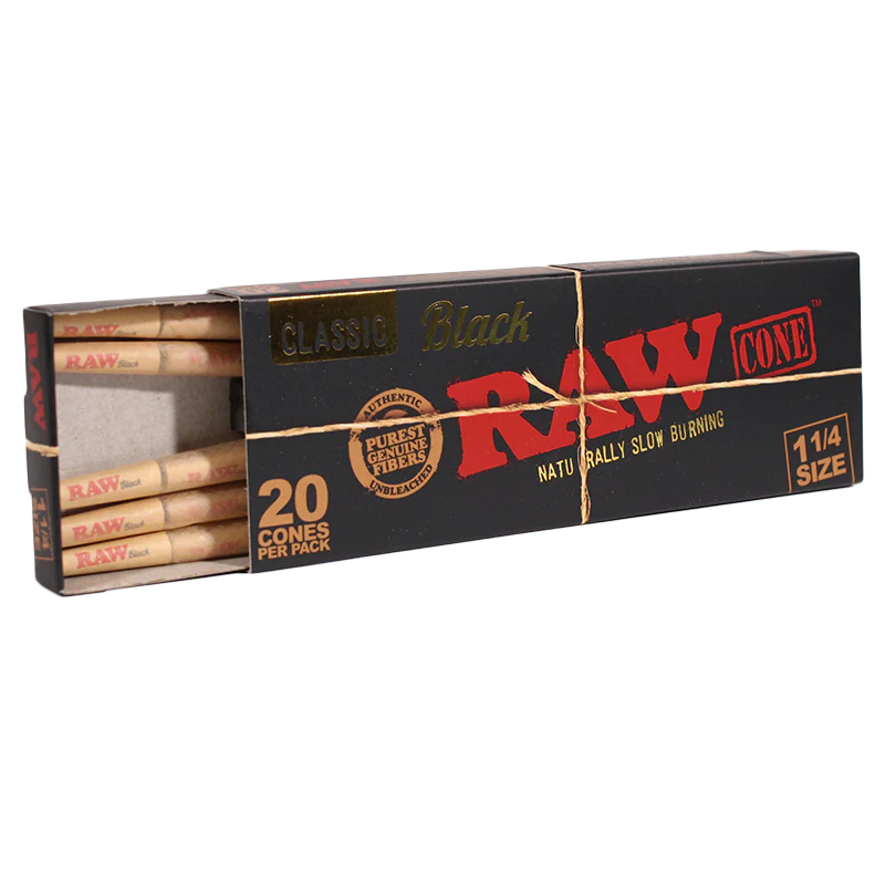 RAW - Black 1 1/4 Pre-Roll Cones (20 Pack) (12pcs)