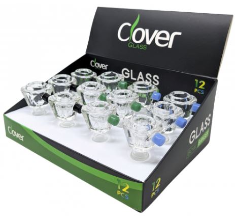 Clover Glass - 14mm Diamond Shape With Handle Bowl - Assorted Colors - (Display Of 12)