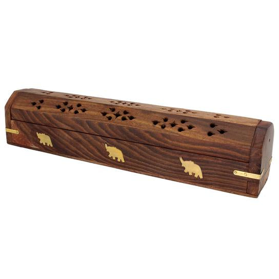 Wooden Incense Burner Box - Elephants