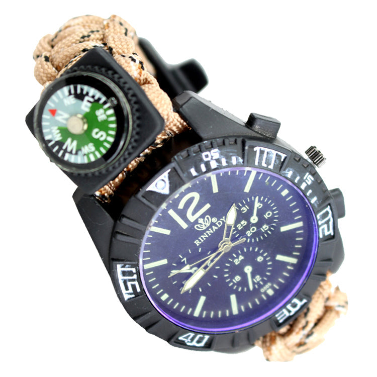 Hunt-Down Desert Camo Ultimate Paracord Watch Travel Camping Survival Tactical Gear