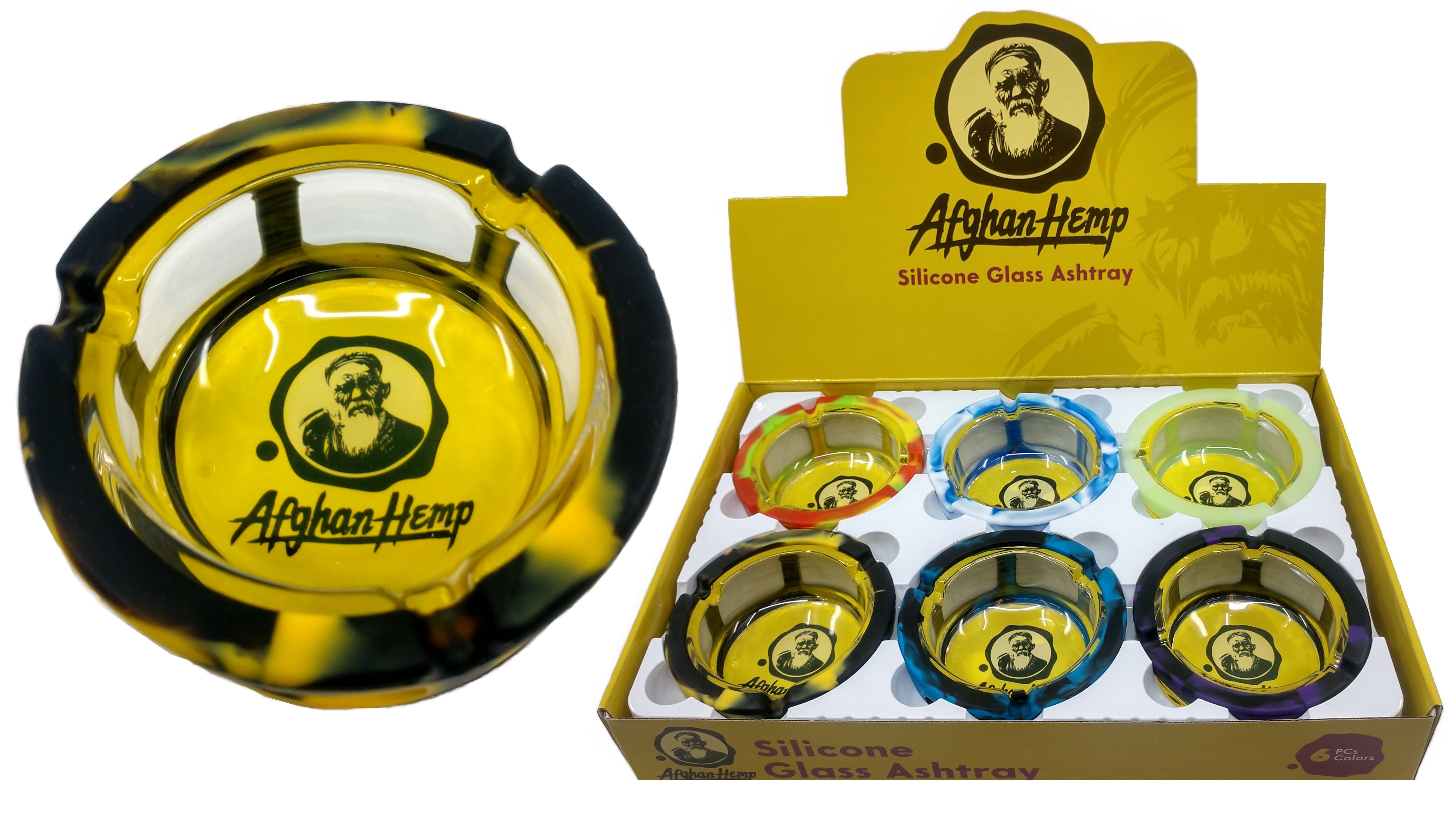 Afghan Hemp Silicone Lined Glass Ashtray (6ct)