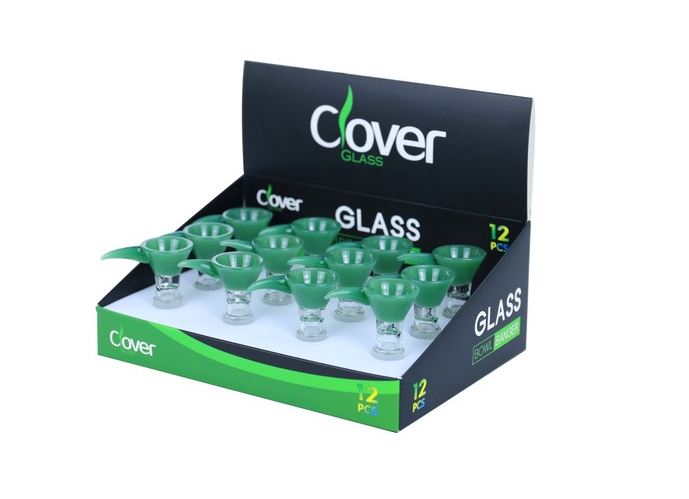 Clover Glass - 14mm Color Bowl Color Handle Bowl - Assorted Colors - (Display Of 12)