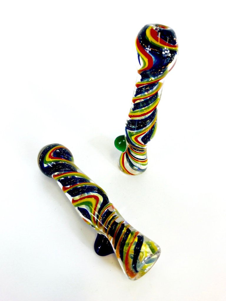 Rasta Swirled Dichro Glass Chillum Pipe