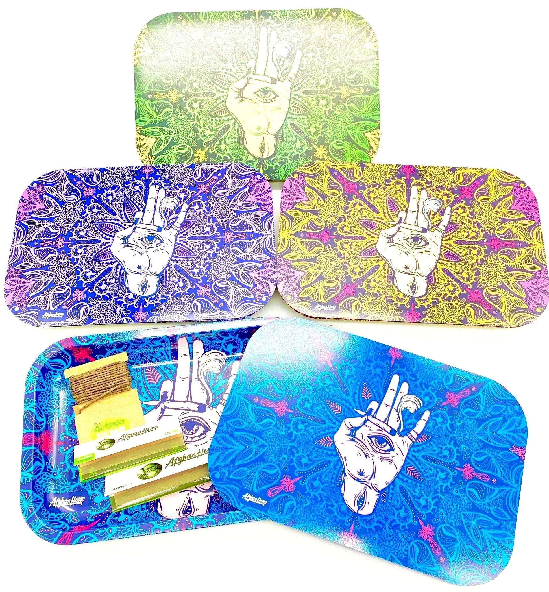 Afghan Hemp Metal Tray Kit w/ Magnetic Lid - Turquoise Edition