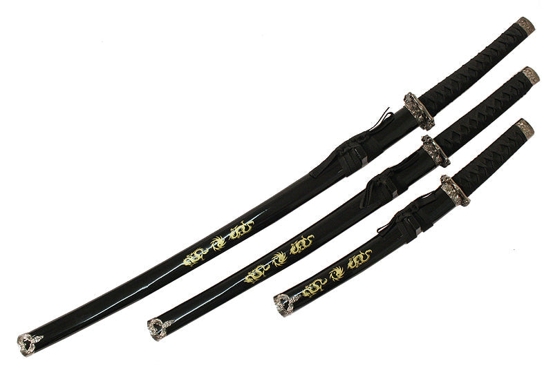 3 Pc Black Ying Yang symbol Wholesale Sword Set