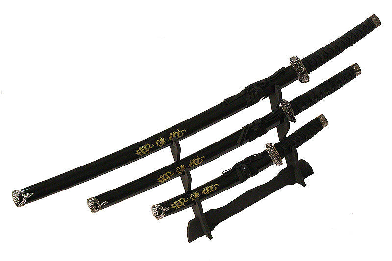 3 Pc Black Ying Yang symbol Wholesale Sword Set
