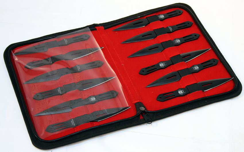Set of 12 Black 5.5" Throwing Knives With Carrying Case